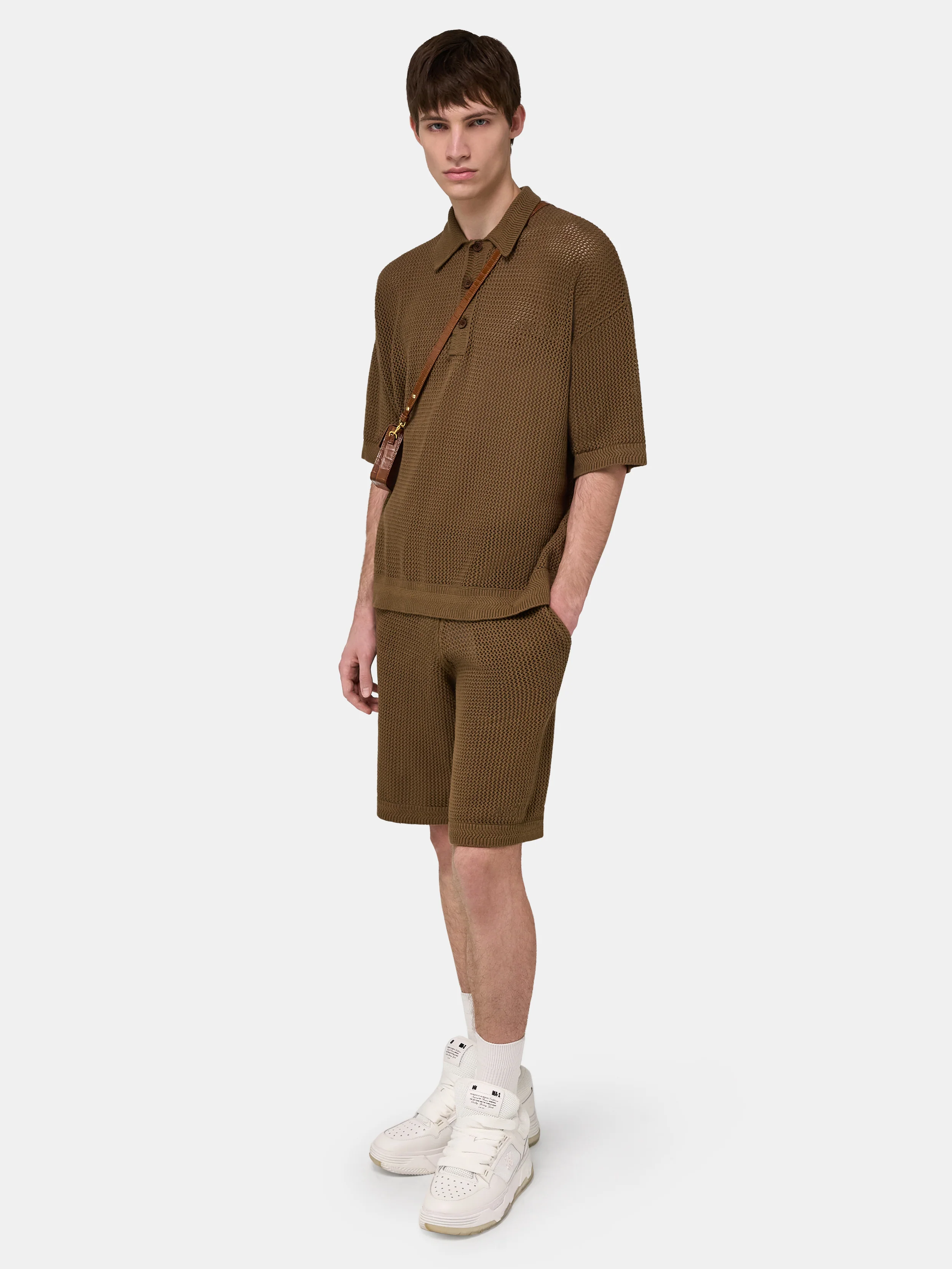 AMIRI CROCHET MESH POLO - Espresso - Image 3