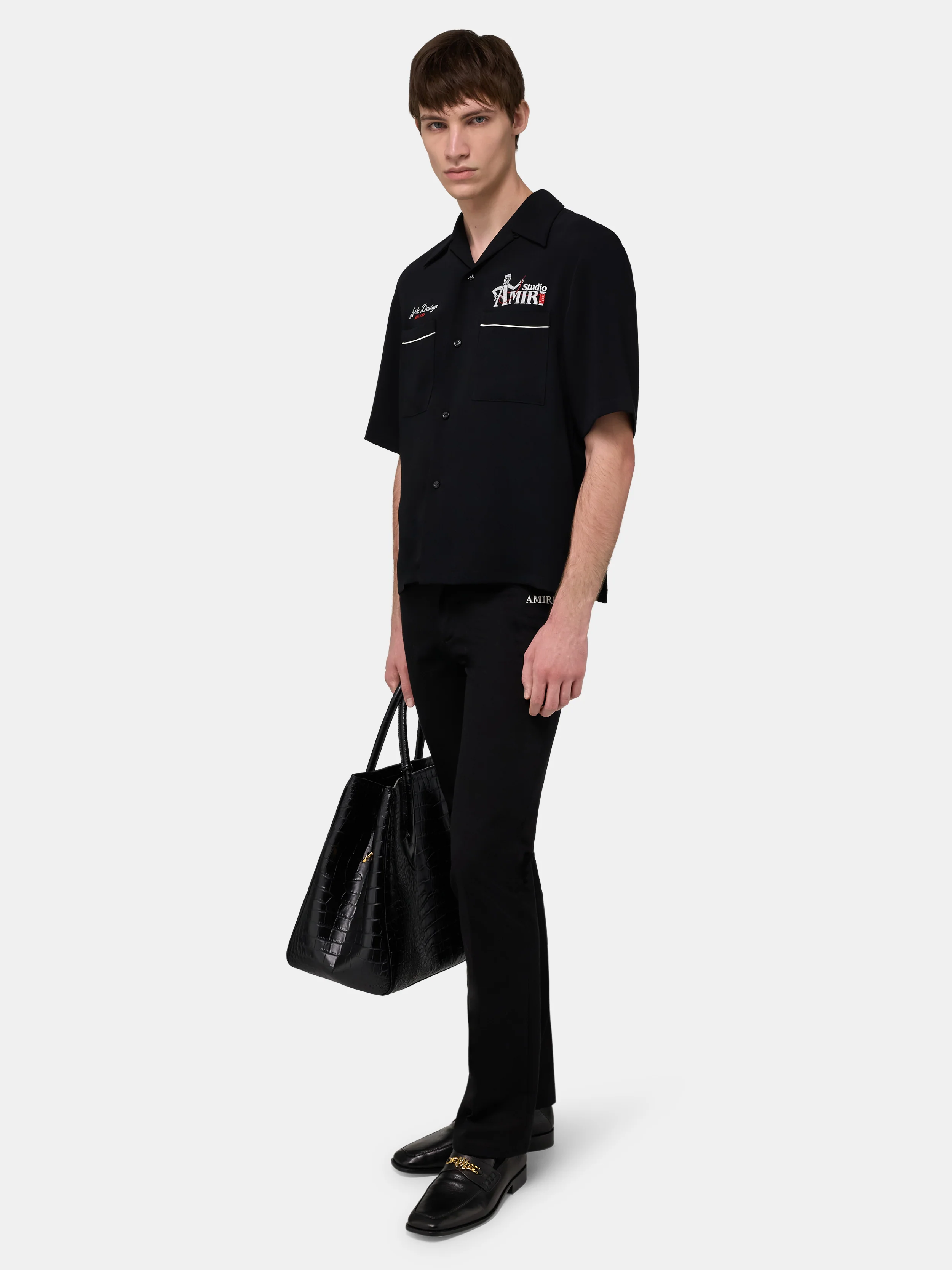 AMIRI STUDIO CREPE CAMP SHIRT - Black - Image 3
