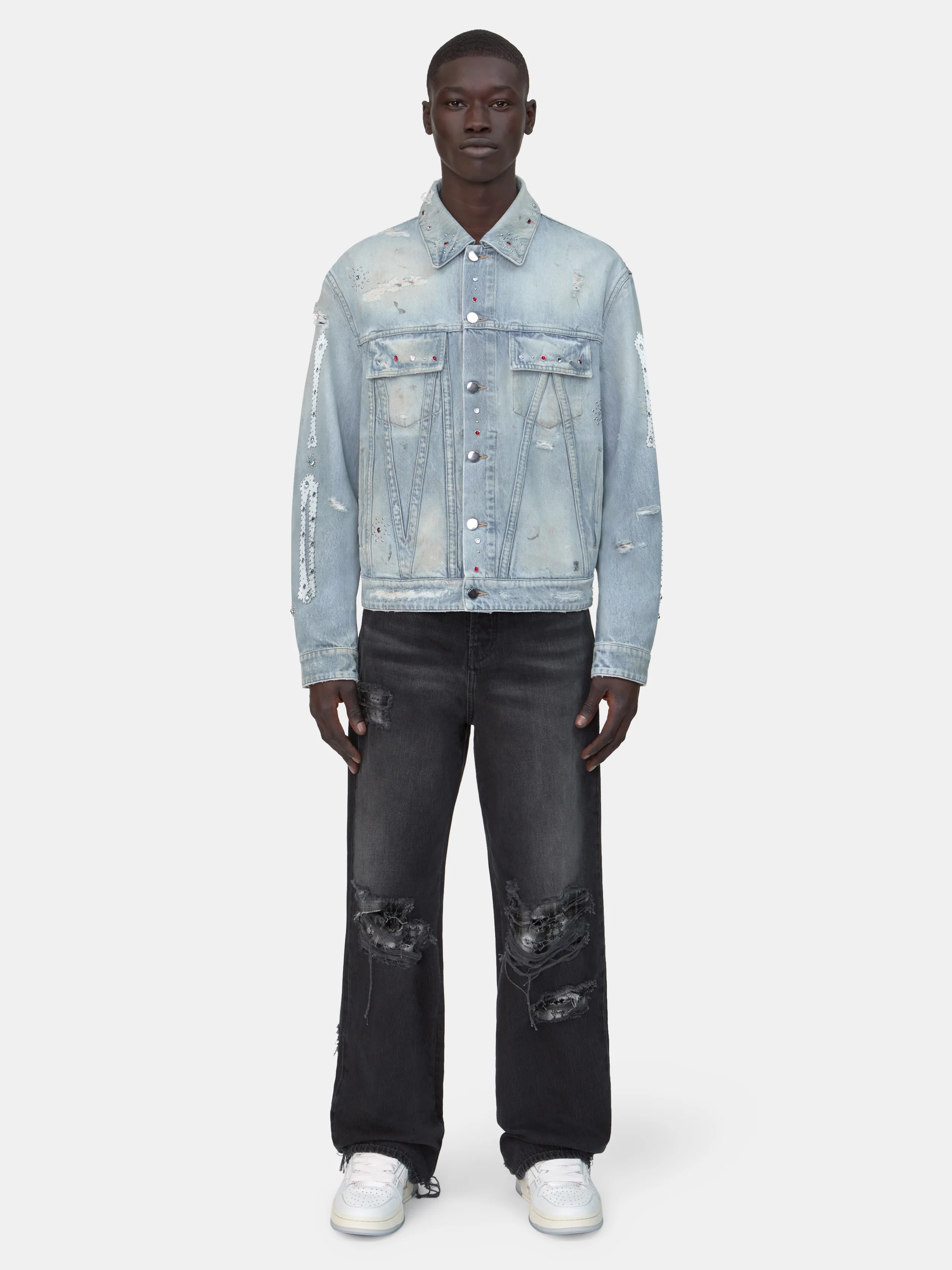 BONES STUDDED TRUCKER JACKET - Perfect Antique Indigo - Image 2