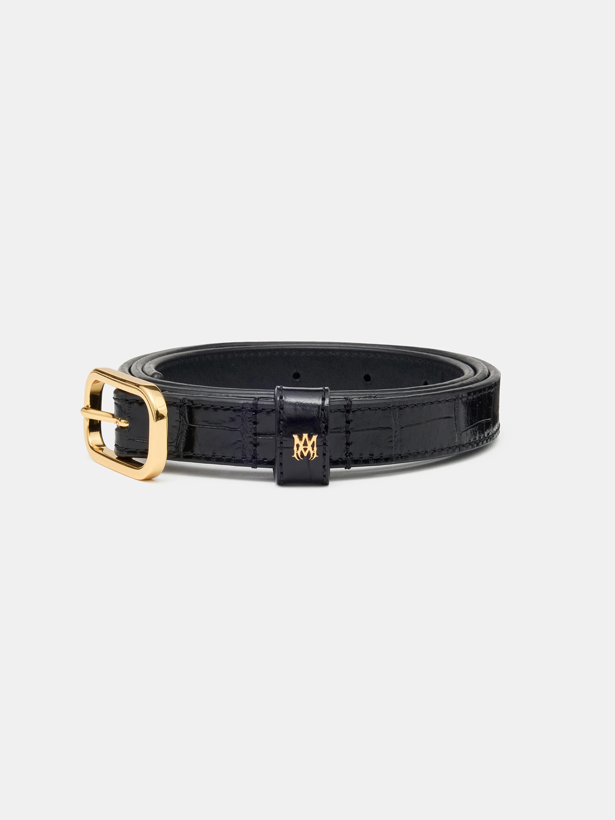 CROC EMBOSSED 2CM BELT - BLACK GOLD - Image 2