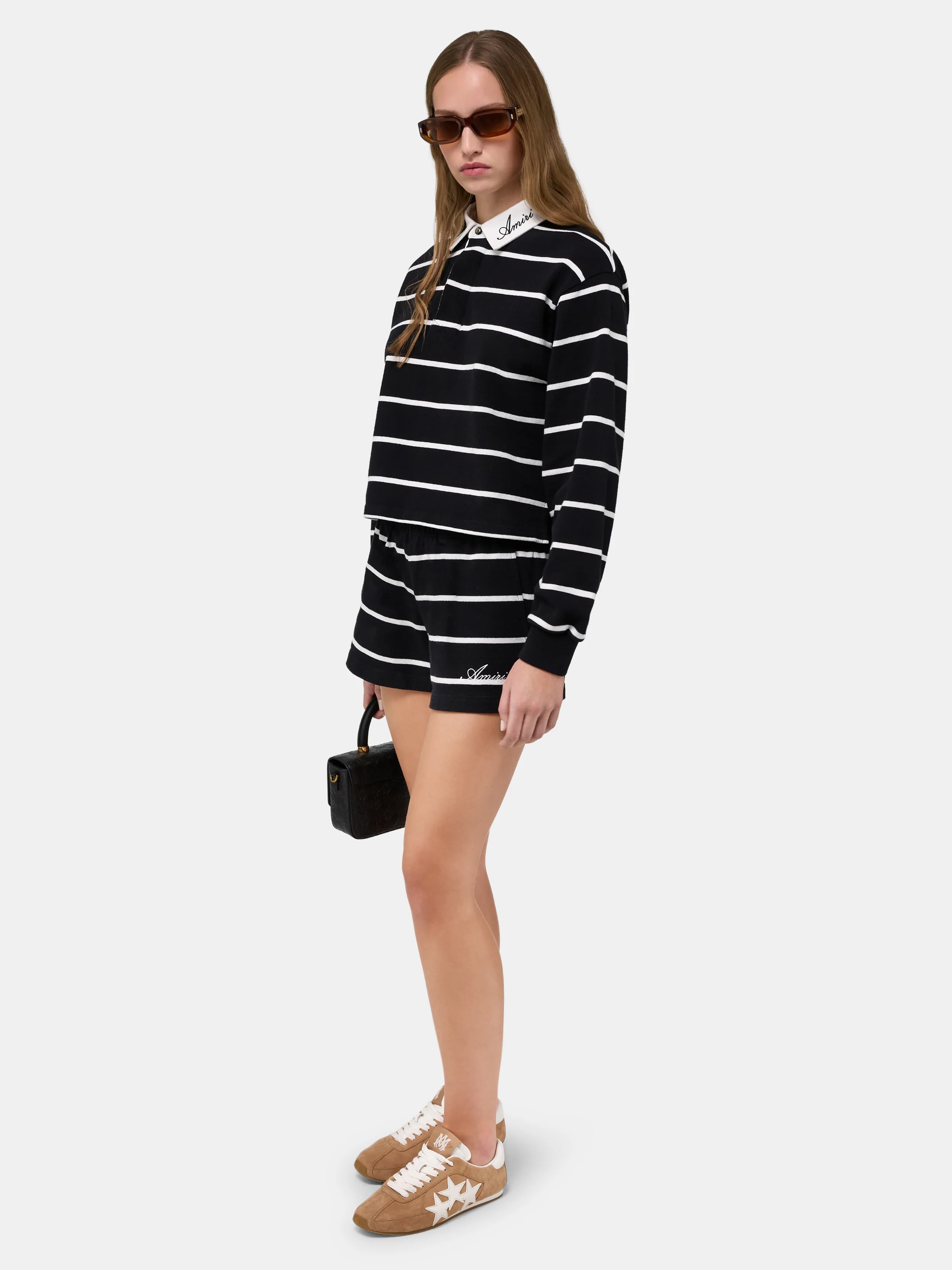 WOMEN - WOMEN'S STRIPED LONG SLEEVE POLO - Black - Image 3
