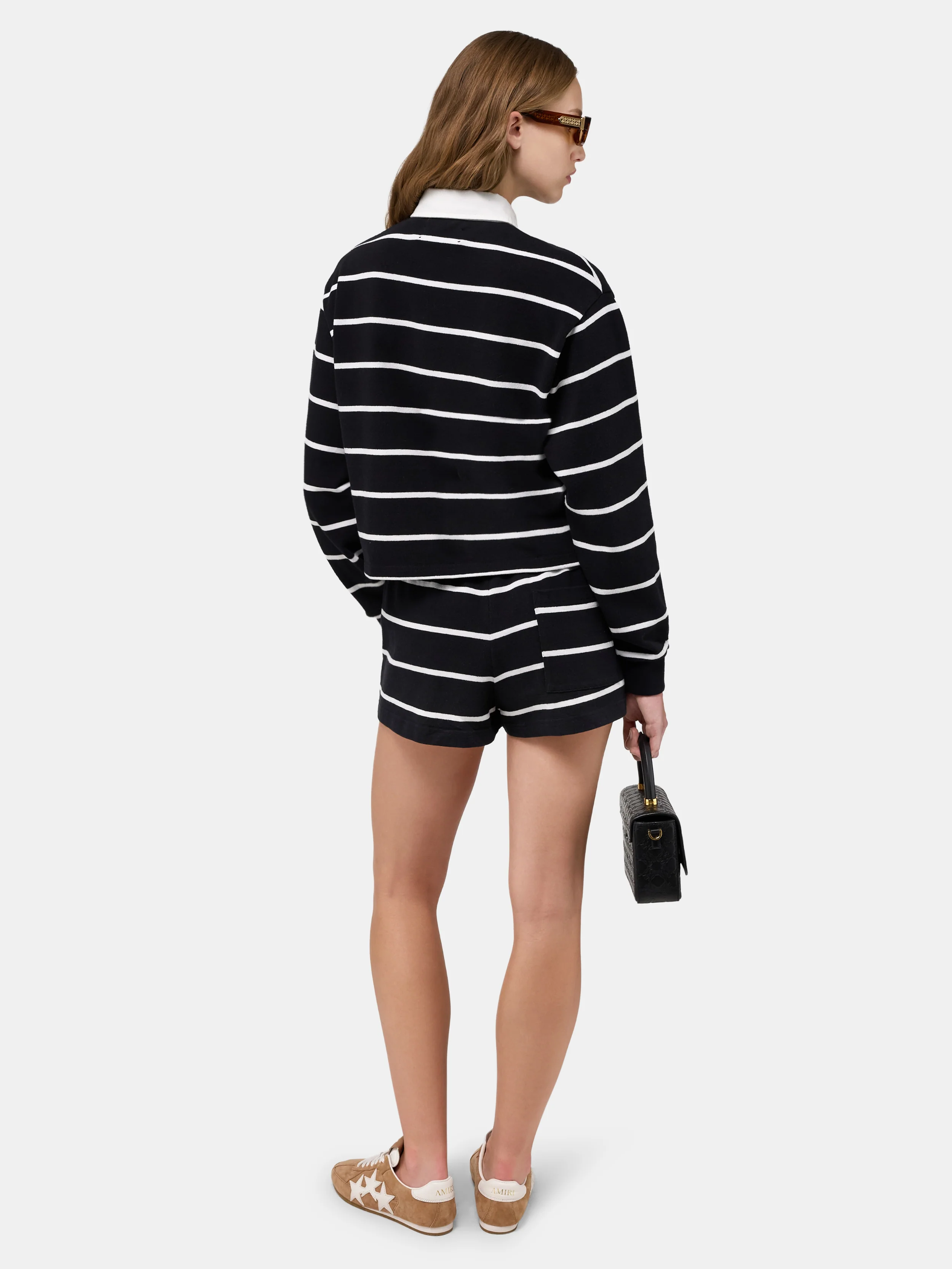 WOMEN - WOMEN'S STRIPED LONG SLEEVE POLO - Black - Image 4
