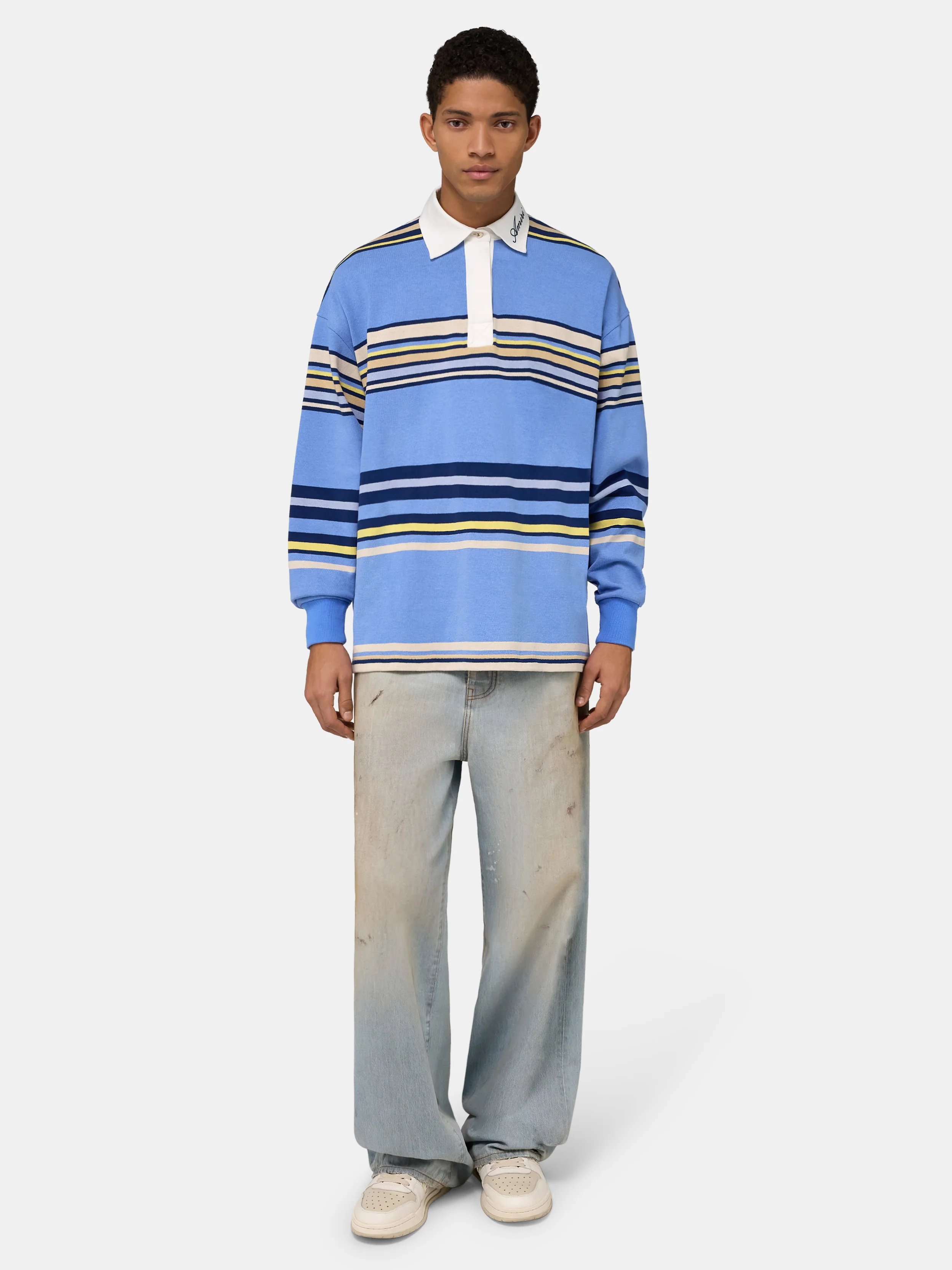STRIPED OVERSIZED LONG SLEEVE POLO - Blue - Image 2