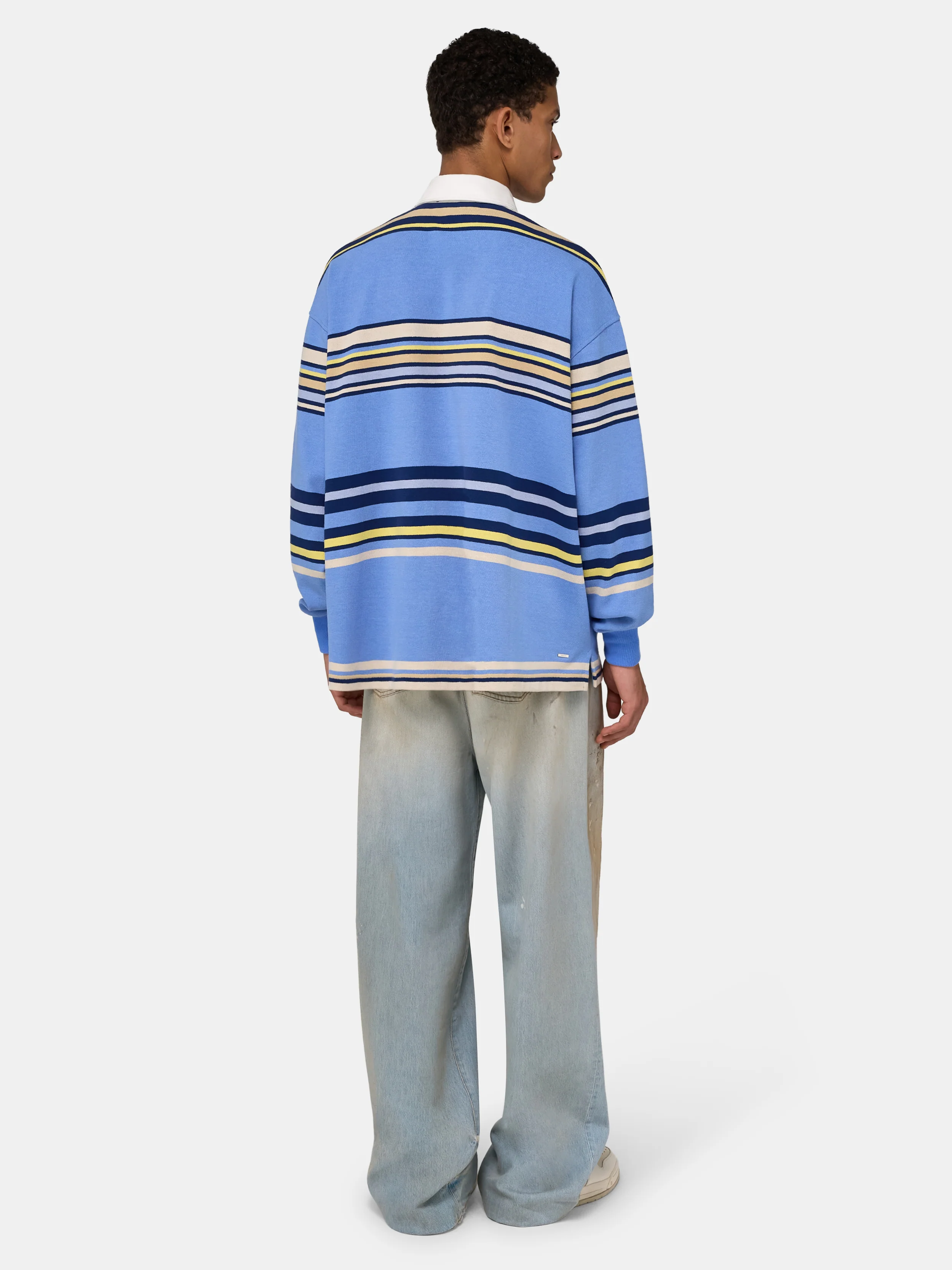 STRIPED OVERSIZED LONG SLEEVE POLO - Blue - Image 4