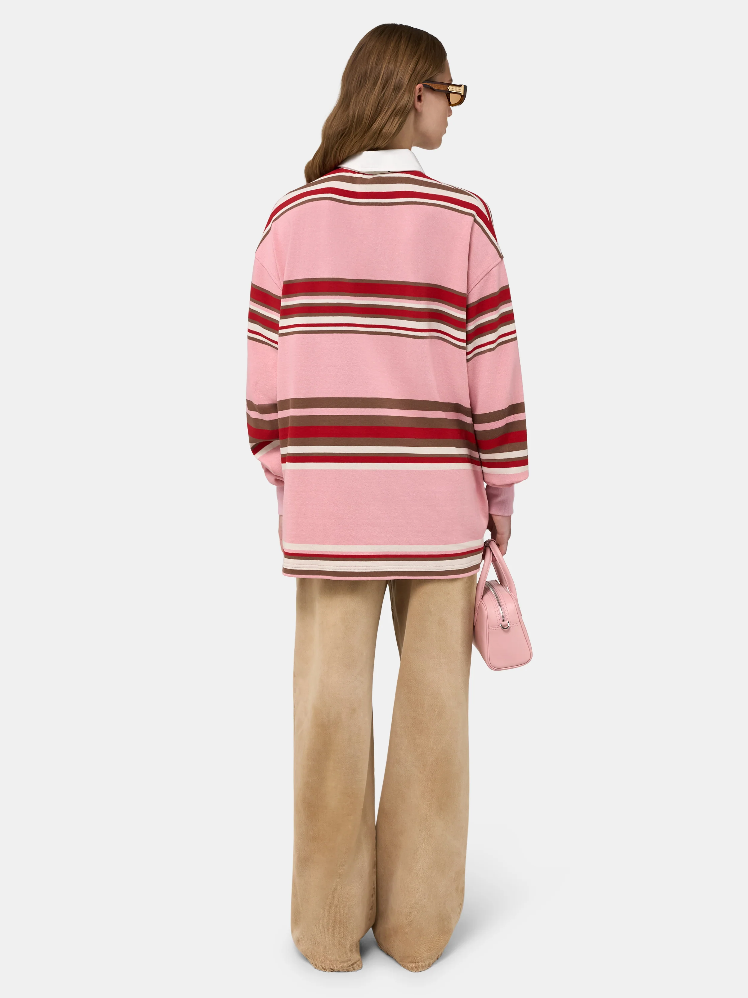 WOMEN - WOMEN'S STRIPED OVERSIZED LONG SLEEVE POLO - Pink - Image 4