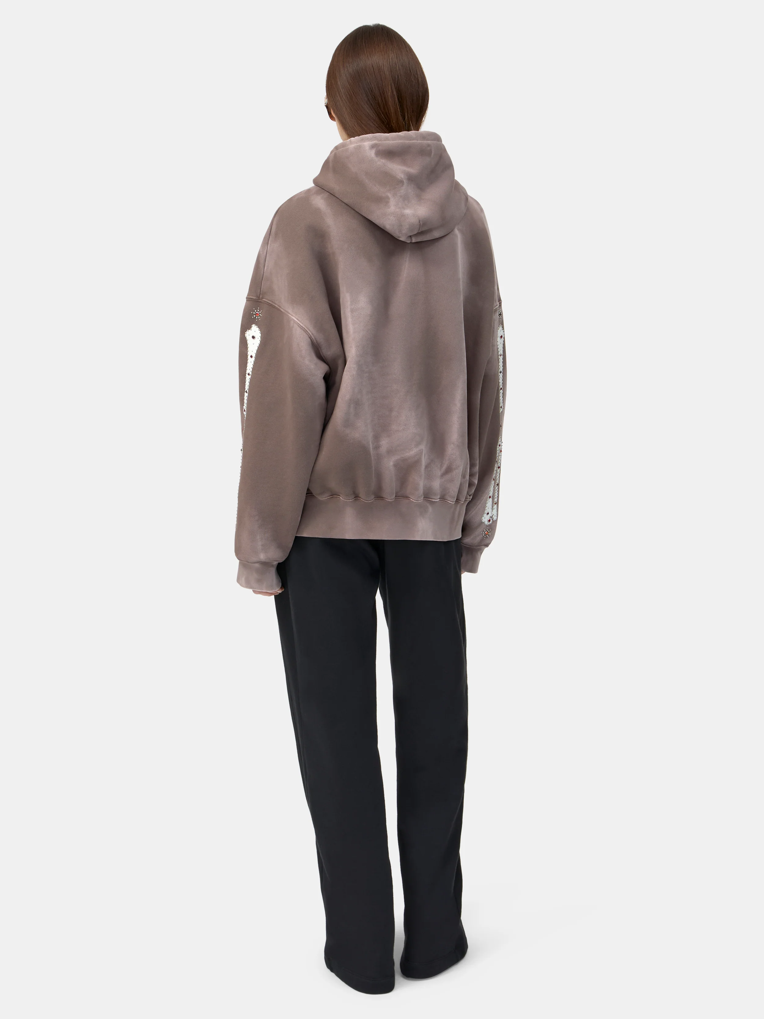 WOMEN - WOMEN'S BONES STUDDED ZIP HOODIE - Dark Brown - Image 4