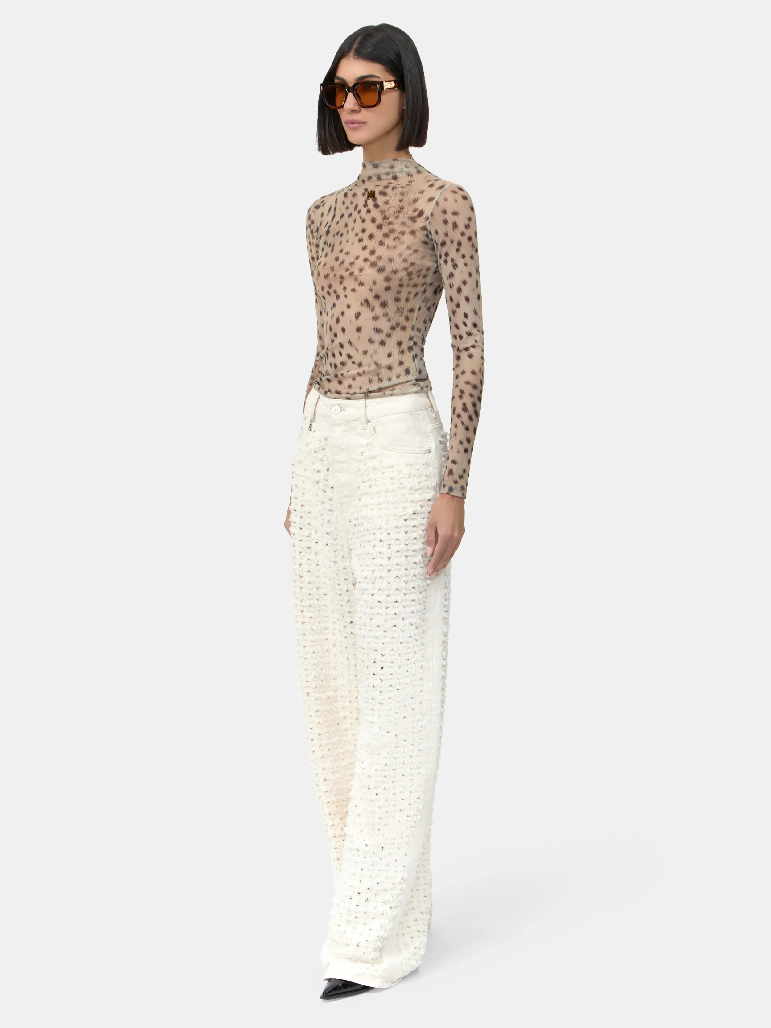 WOMEN - WOMEN'S BOUCLE DENIM STRAIGHT JEAN - Ecru - Image 3