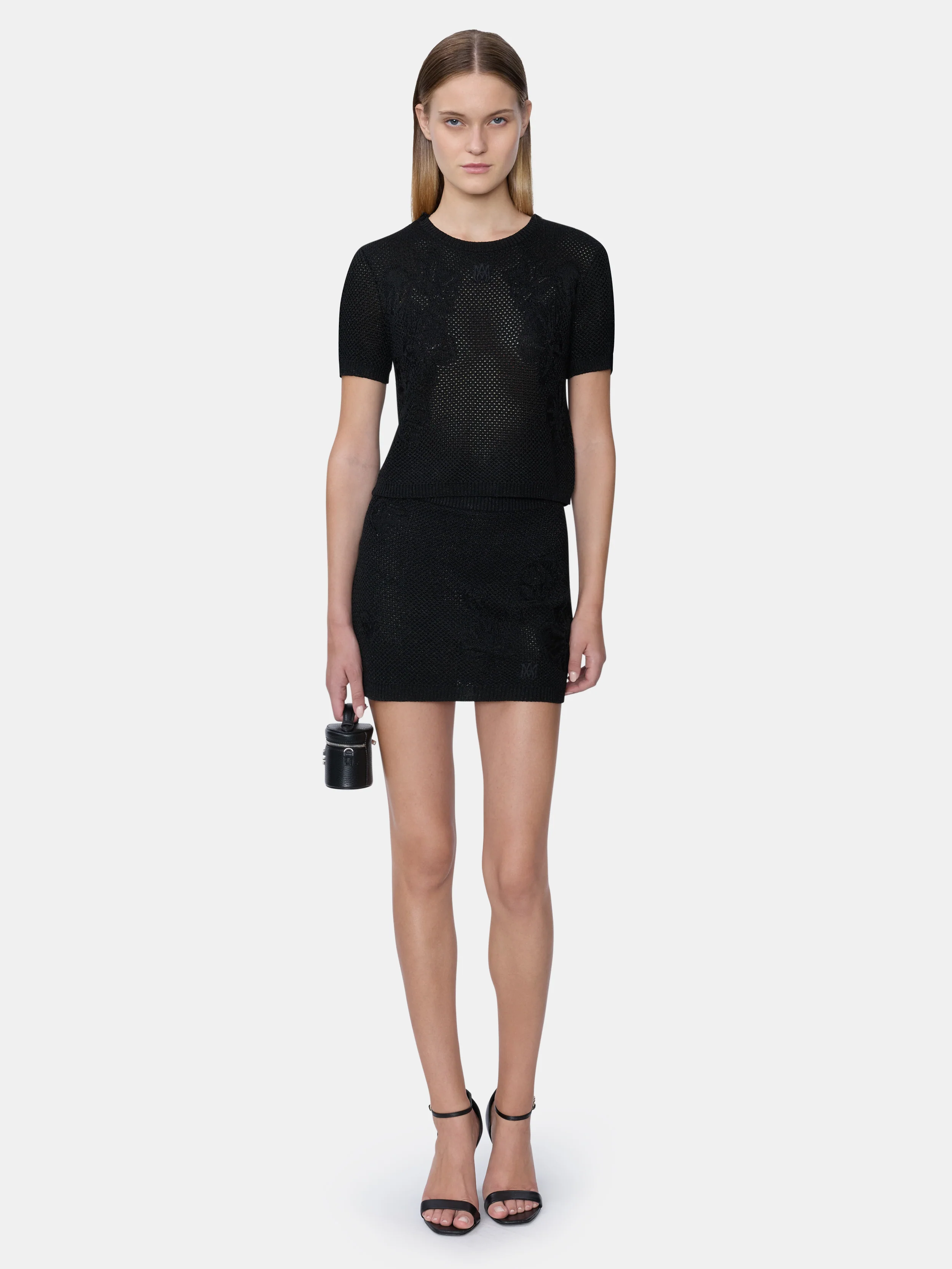 WOMEN - WOMEN'S FLORAL CROCHET MINI SKIRT - Black - Image 2