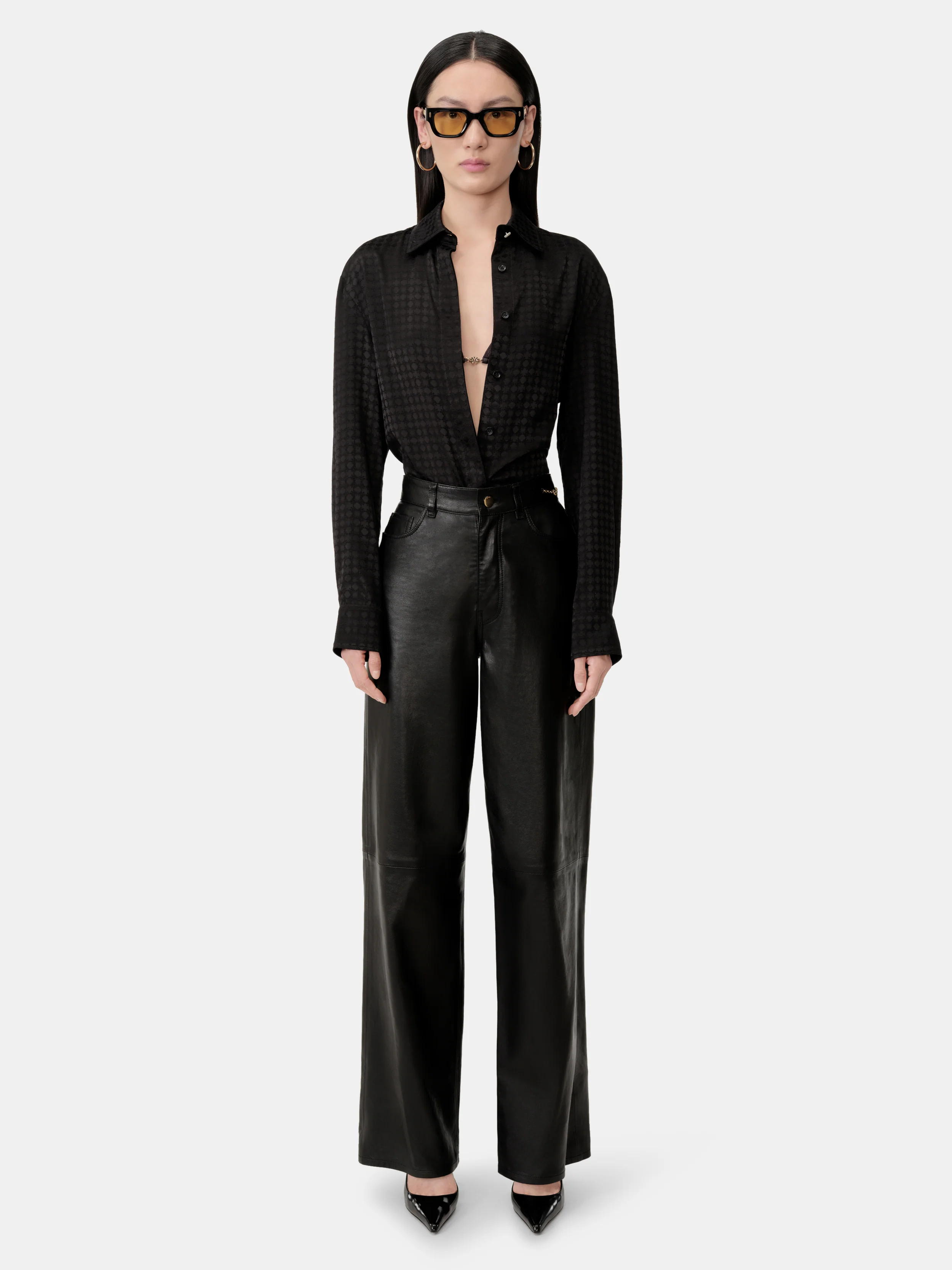 WOMEN - WOMEN'S LEATHER STRAIGHT PANT - Black - Image 2